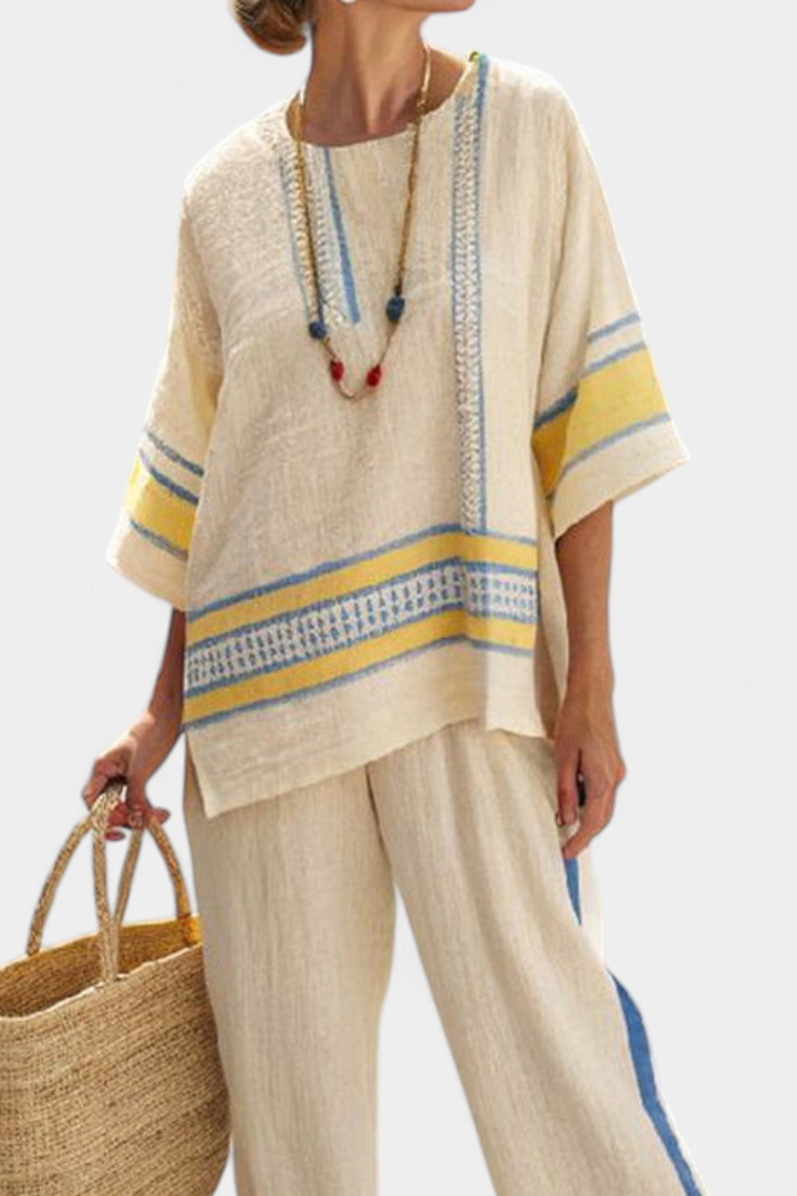 Jimena | Top cómodo de mediterráneo y pantalones de lino