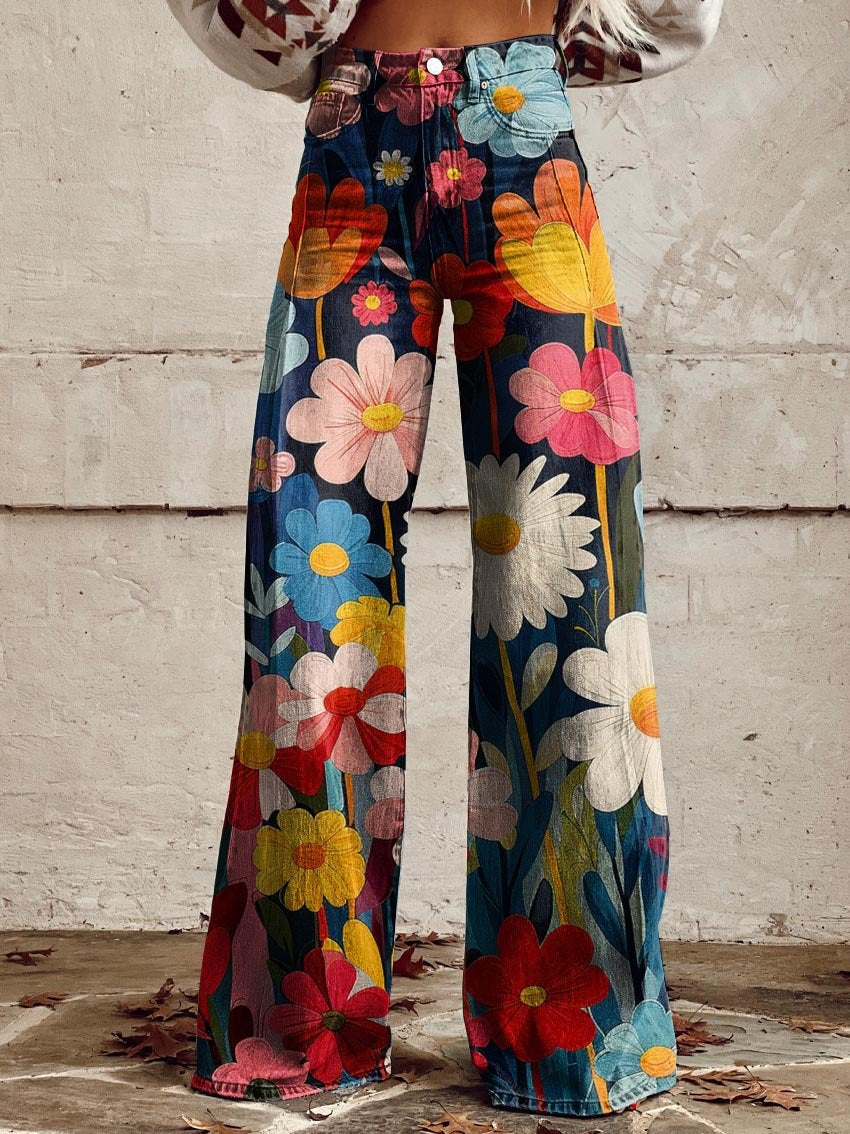 Erlea - Pantalones Anchos Florales